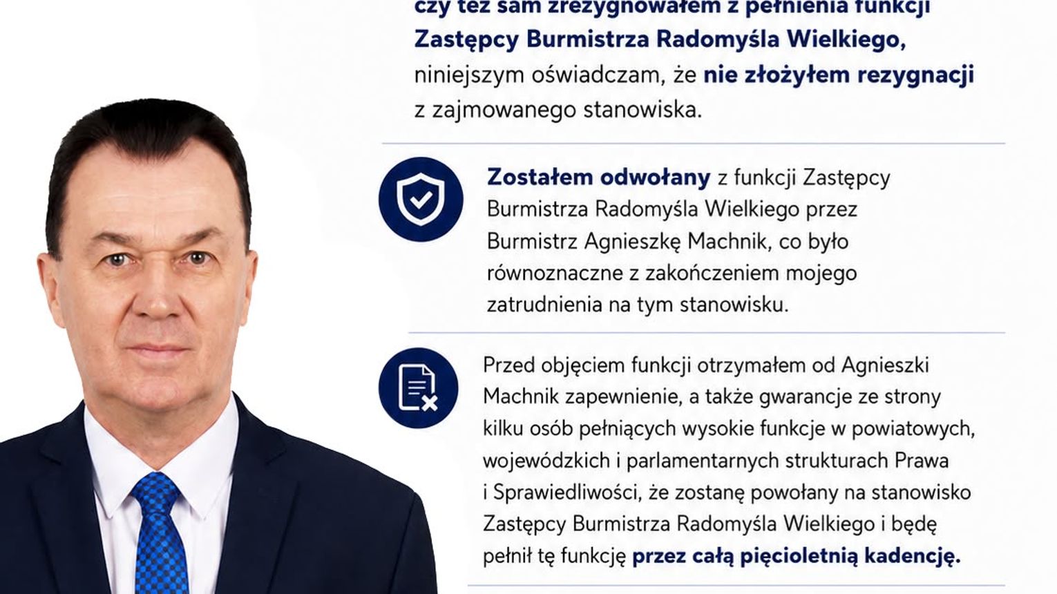 „Nie złożyłem rezygnacji”. Lasota ujawnia kulisy zwolnienia z ratusza. W tle wyborcze porozumienie i wsparcie PiS